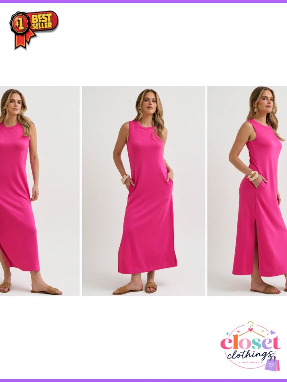 Wrinkle Free Sleeveless Maxi Dress with Pockets for Summer Casual - Picture 6 of 6